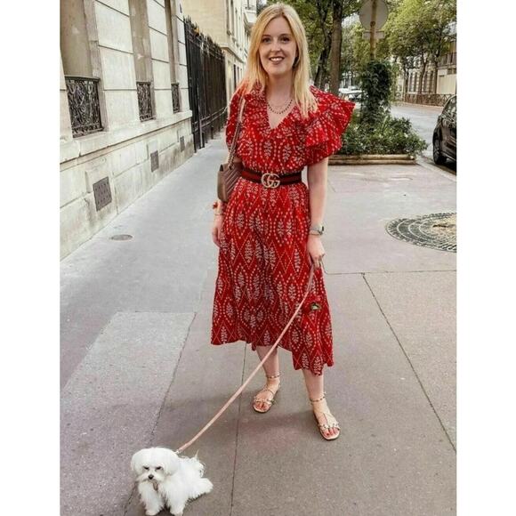 Zara Red Dress with Eyelet Embroidery Midi Length Size Small - Picture 14 of 16